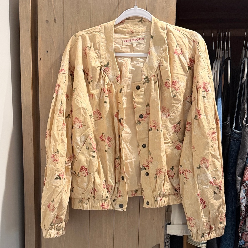 Free People Yellow Floral Bomber Jacket